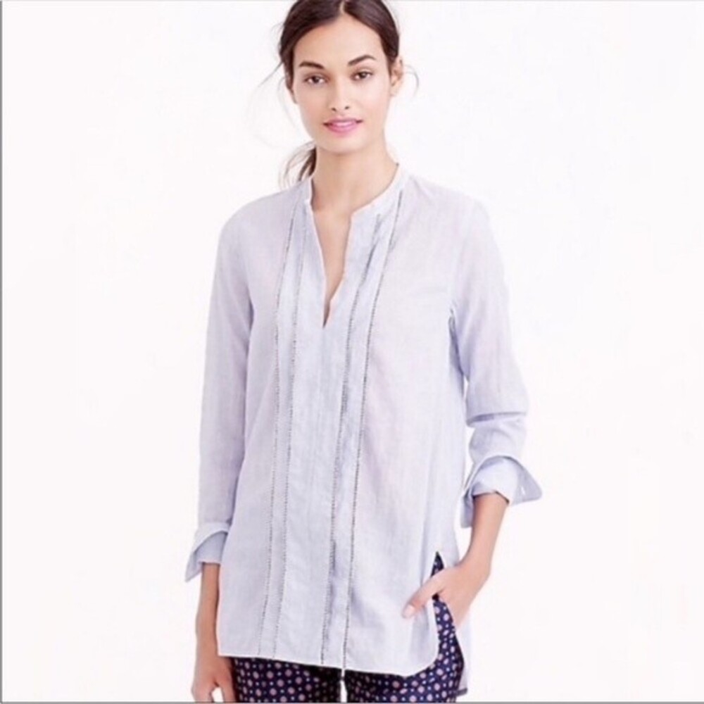 J. Crew Pleated Front Striped Popover Tunic Blouse, Size 00